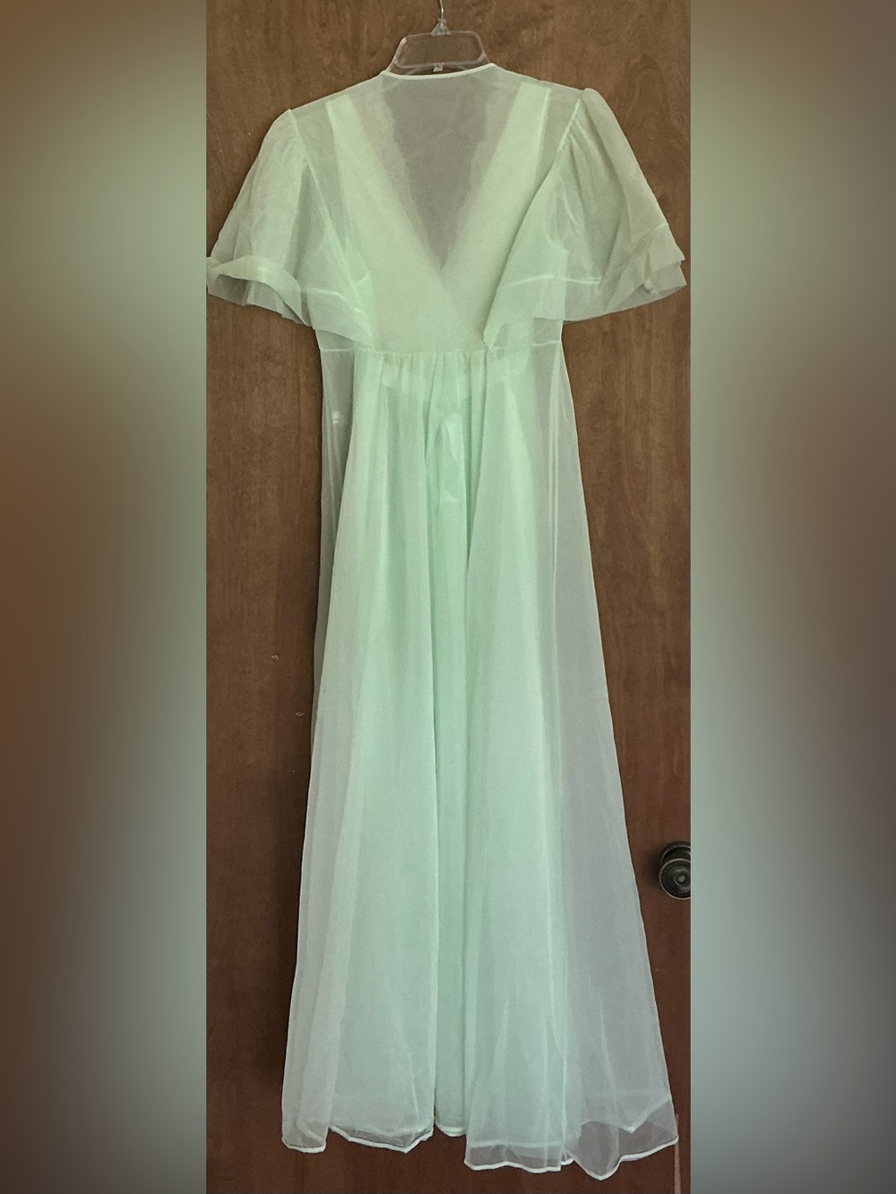 VTG Shadowline Peignoir Set Mint Green Nylon Chiffon Nightgown Gown Robe Lace S - Picture 5 of 16